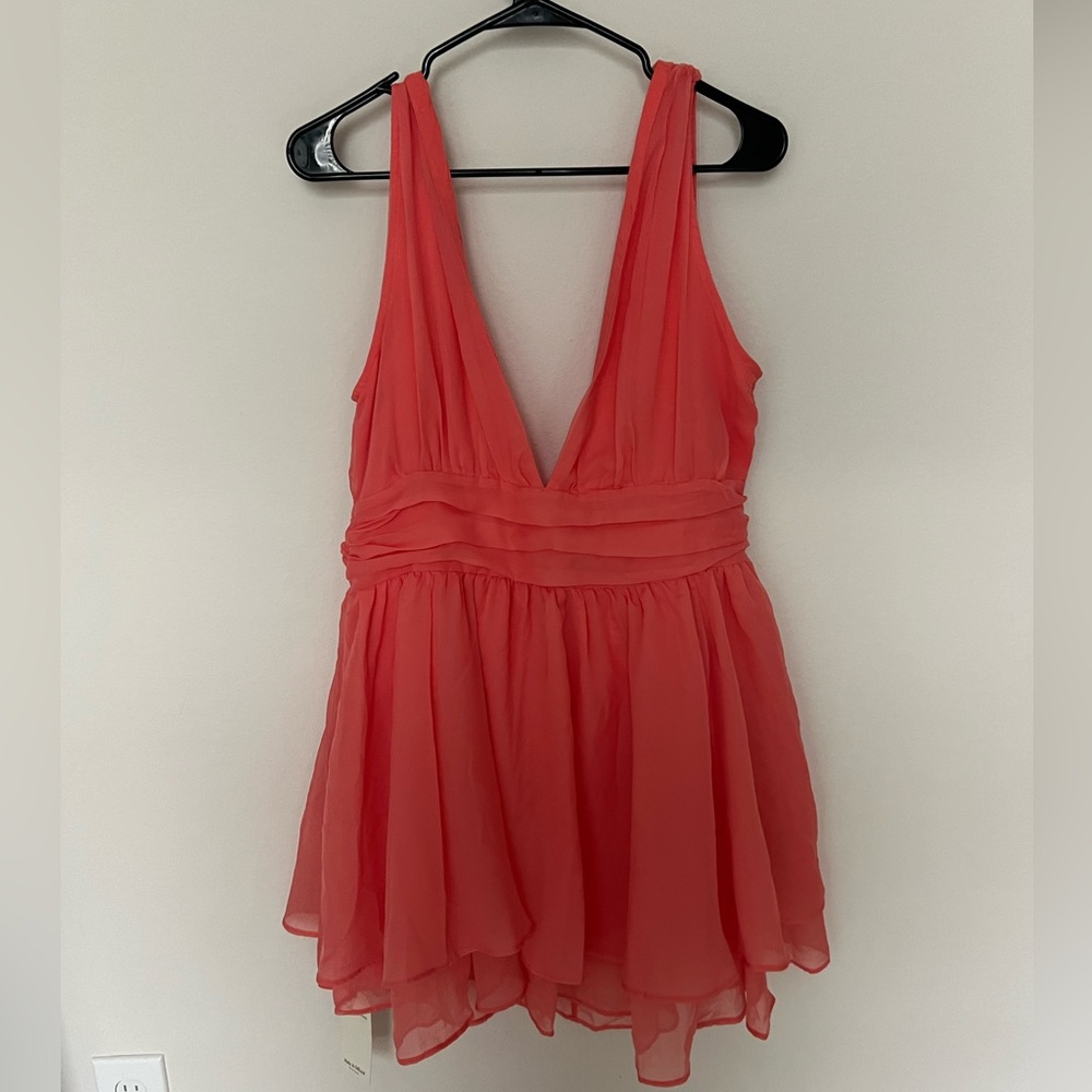 Abercrombie and Fitch deep V dress coral color